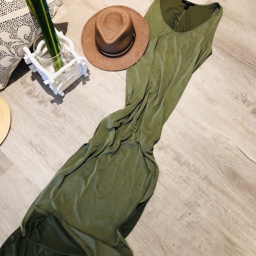 Olive/khaki jersey tank maxi dress-S